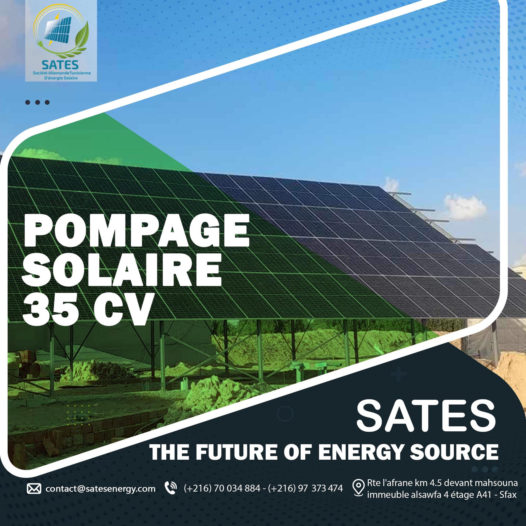 Installation SATES Pompage Solaire 35CV