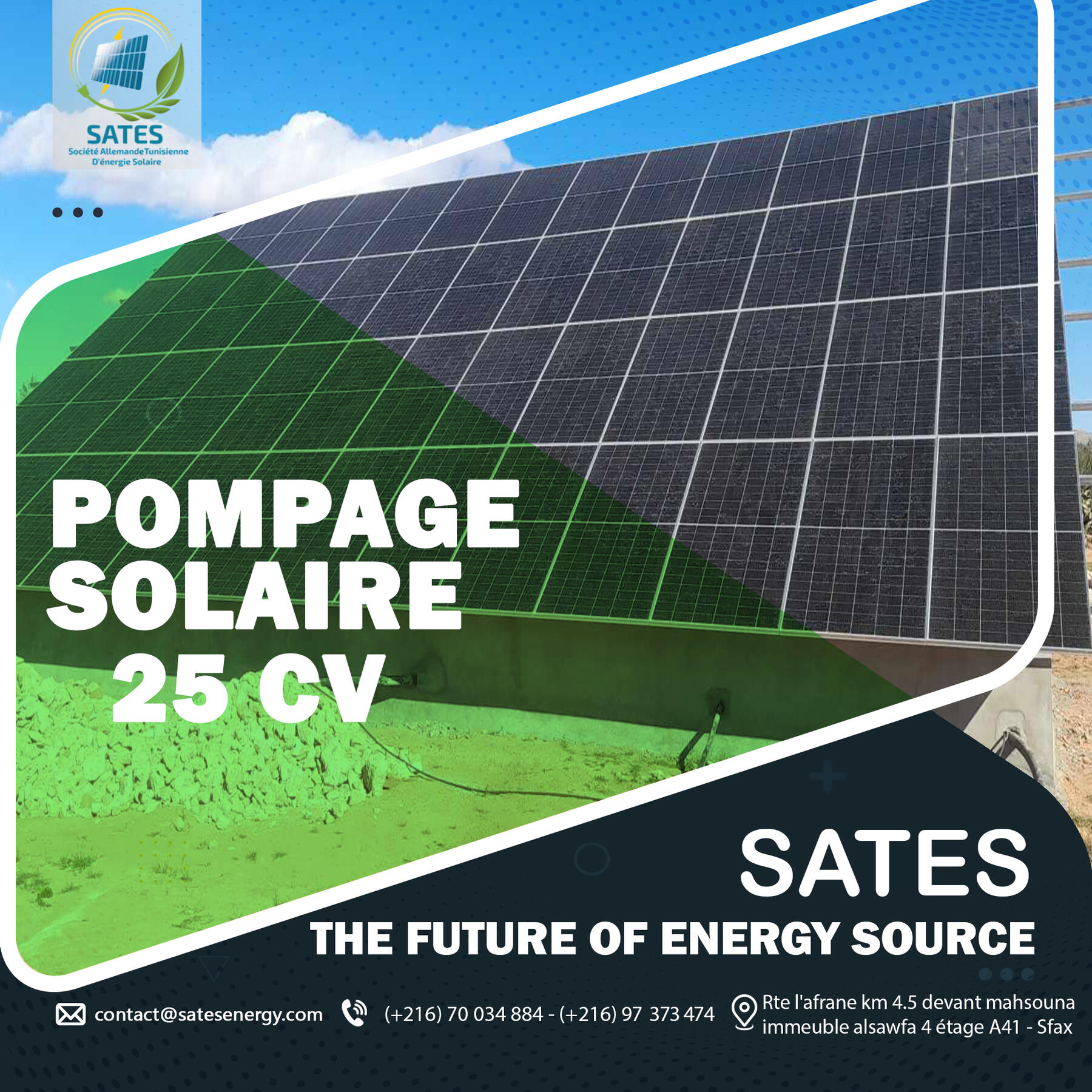Installation SATES Pompage SOLAIRE 25CV