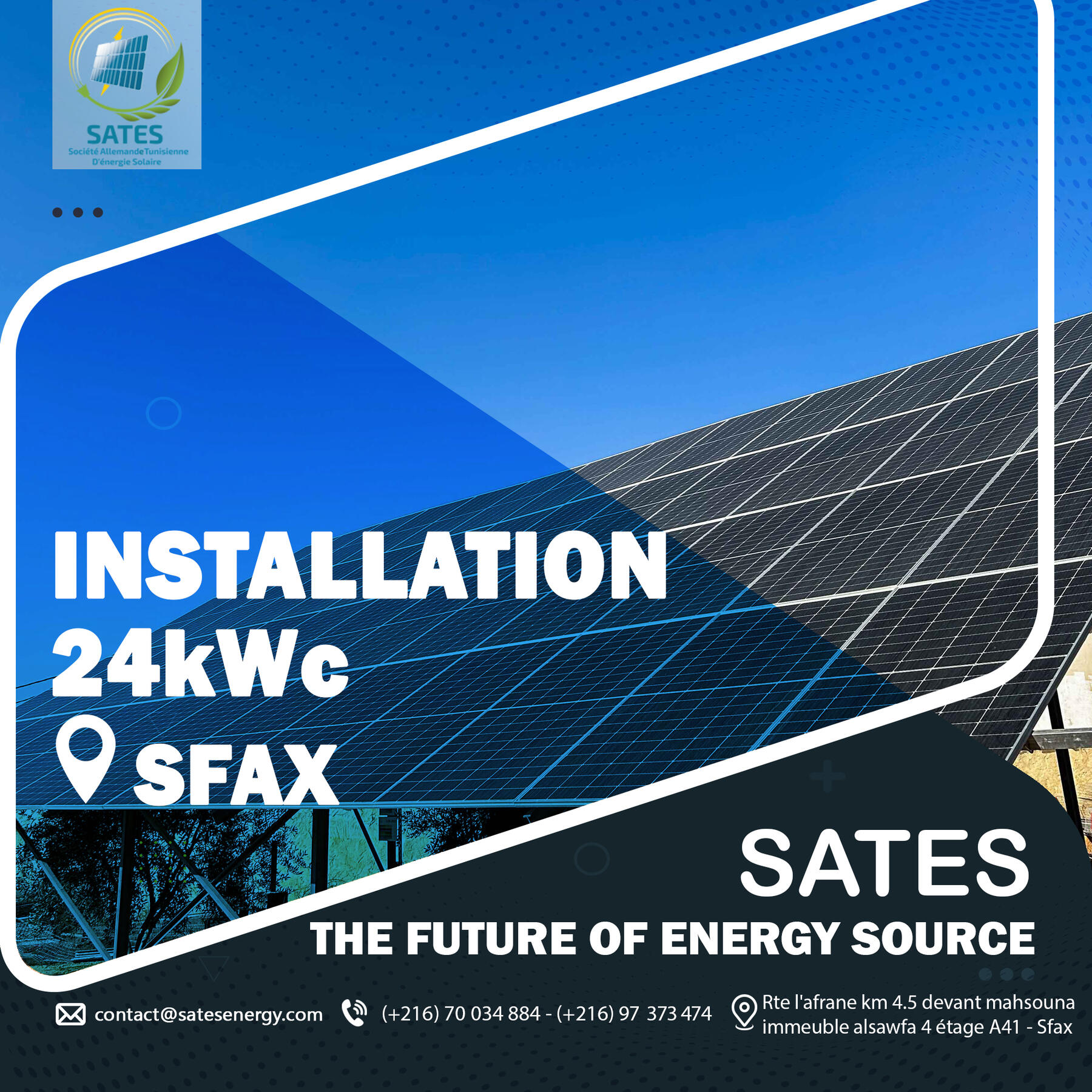 Installation SATES Sité isolé Installation 24 kWc Sfax
