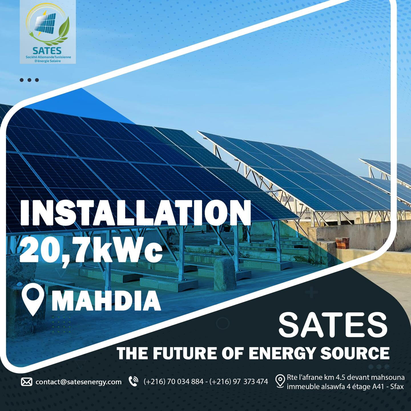 Installation Raccordé Réseaux 20.7 kWc Mahdia