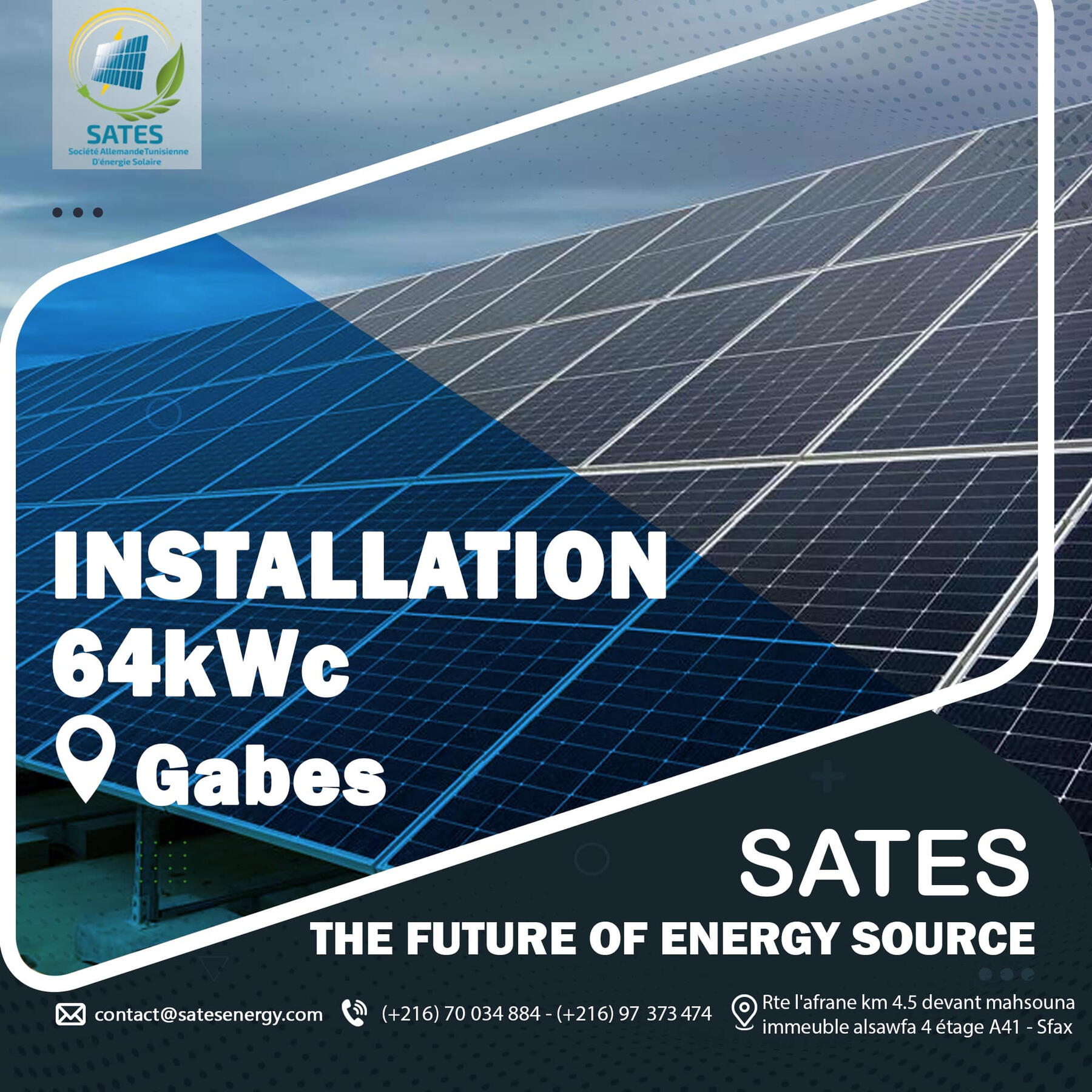 Installation Raccordé Réseaux SATES 64 kWc Gabes
